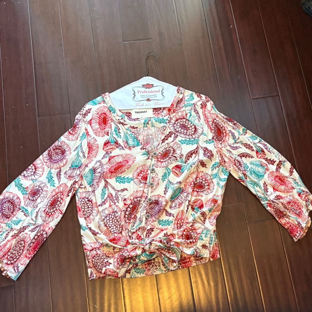 Floral Print Blouse - Red and Green